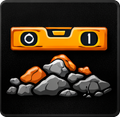 Orange level tool above a pile of gray and orange rocks.