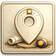 Map pin icon with a scroll and a measuring tape.