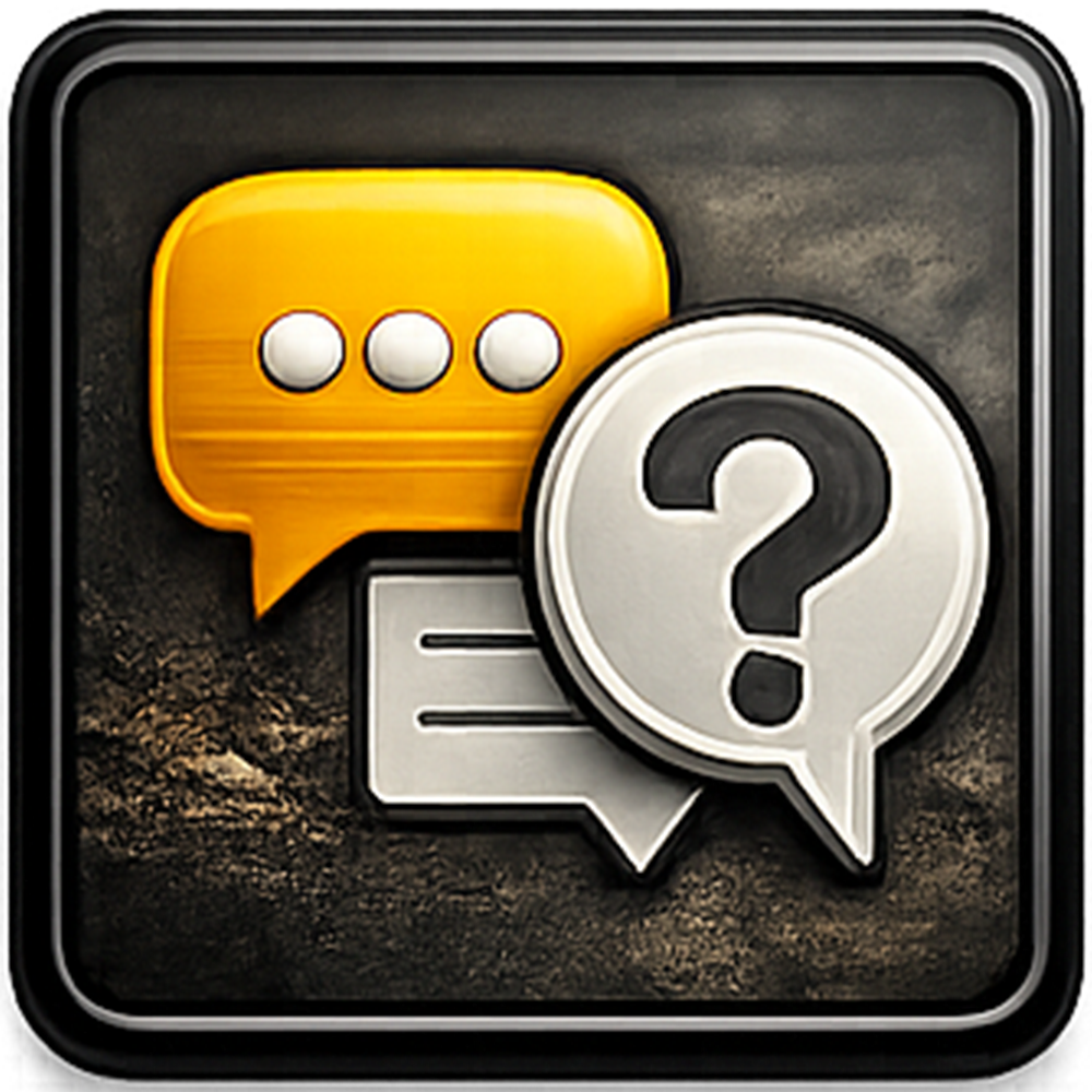 Yellow and white speech bubbles with a question mark on a dark background.