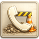 Phone under construction with a barrier and traffic cone.
