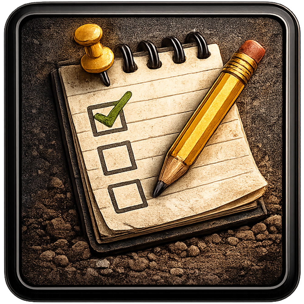 Checklist notepad with pencil and gold pushpin.