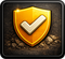 Gold shield with checkmark, on a rough, stone surface.