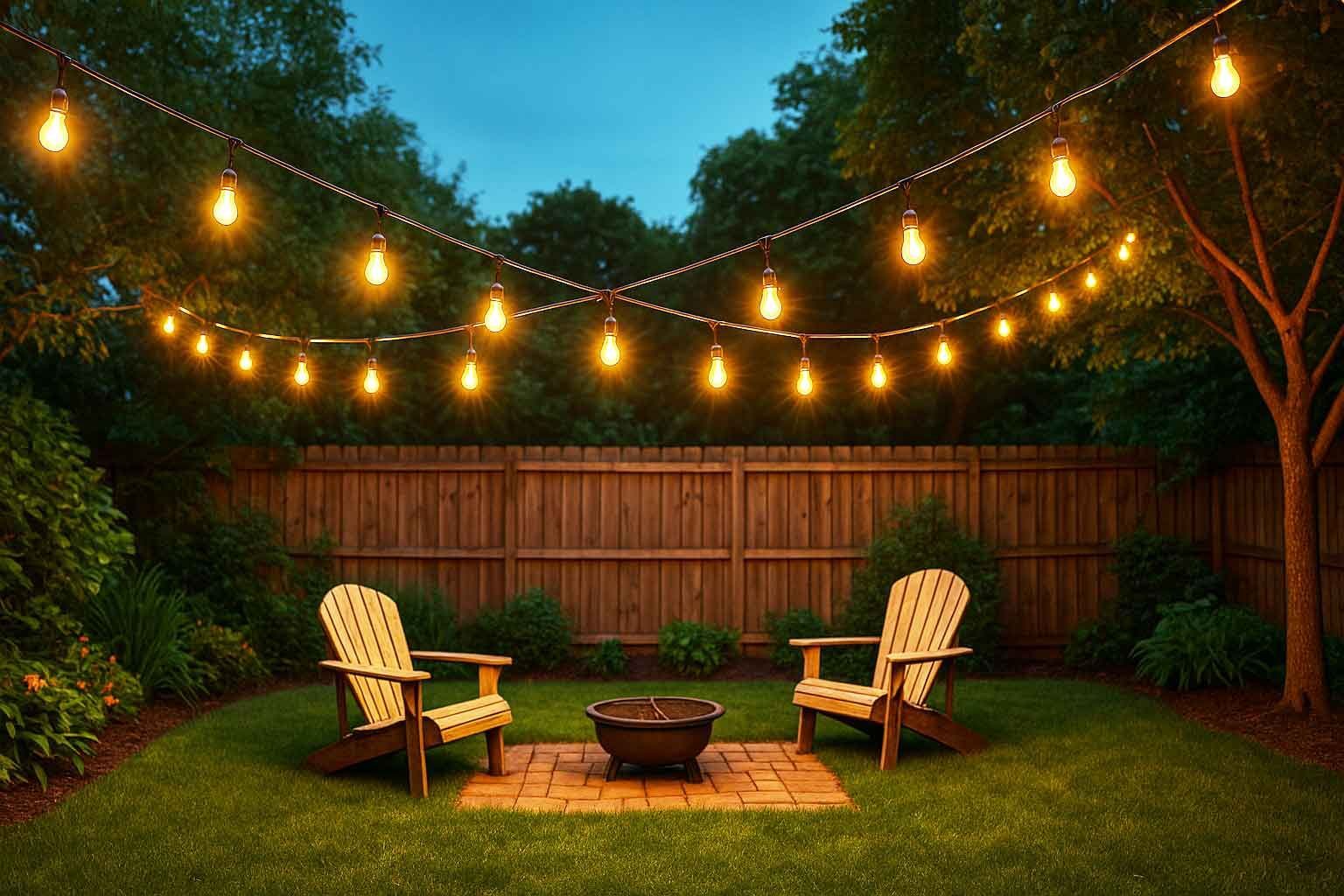There are two chairs and a fire pit in the backyard.