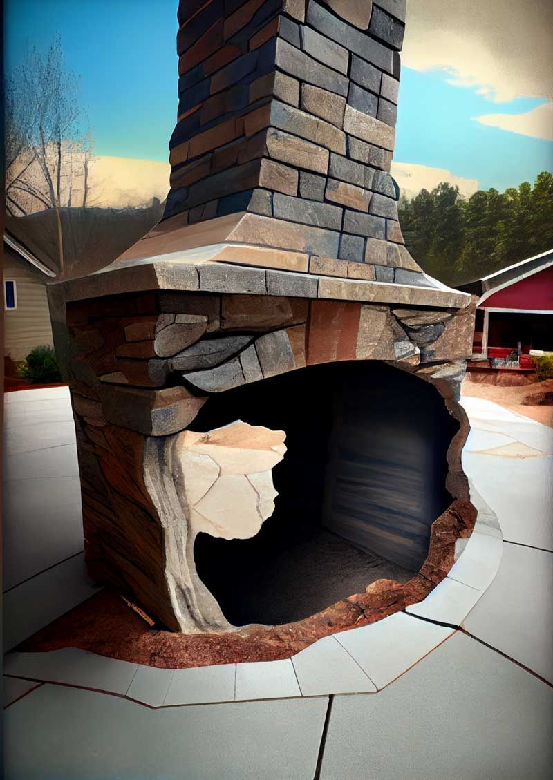 A brick fireplace with a hole in the middle of it