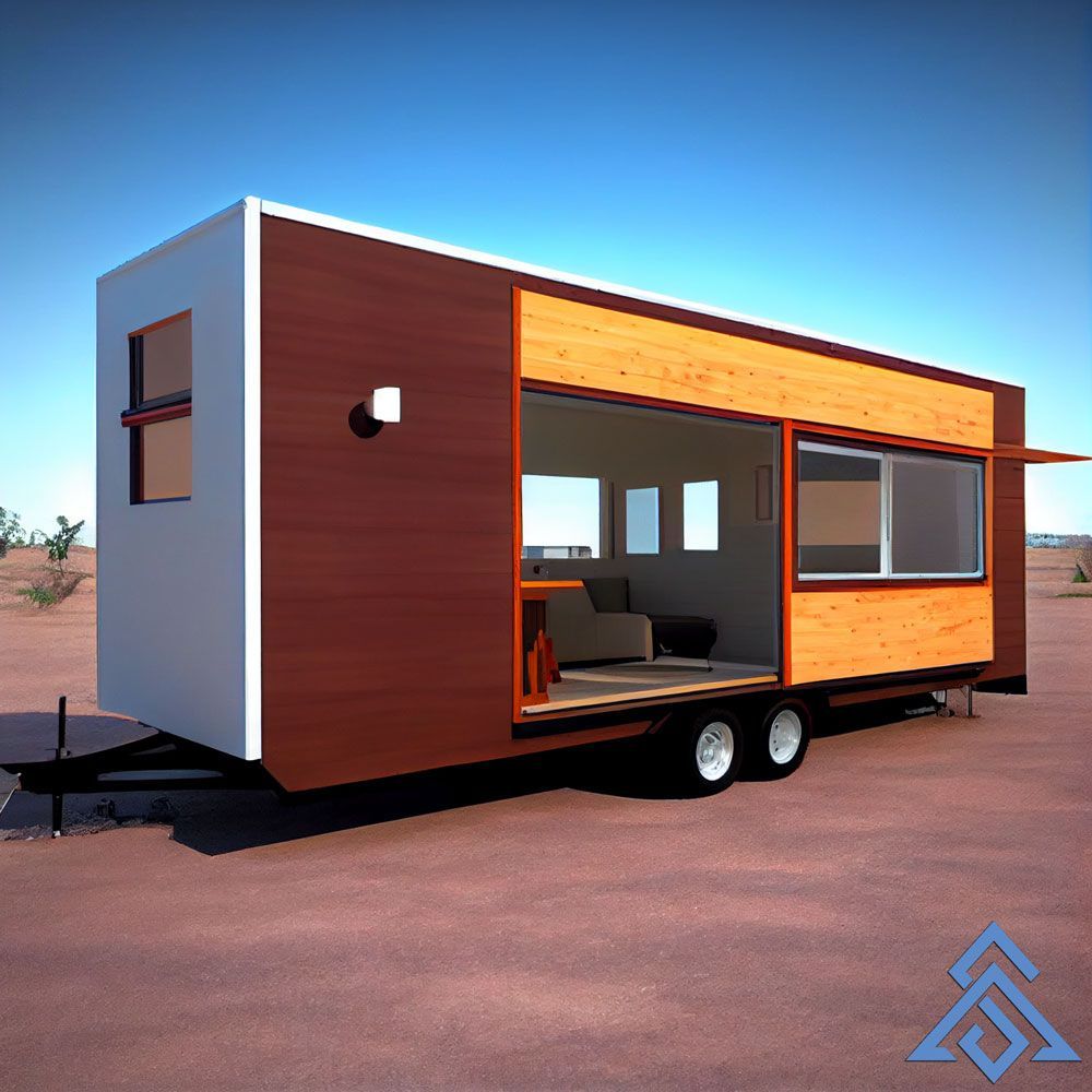 A 3d model of a tiny house on wheels