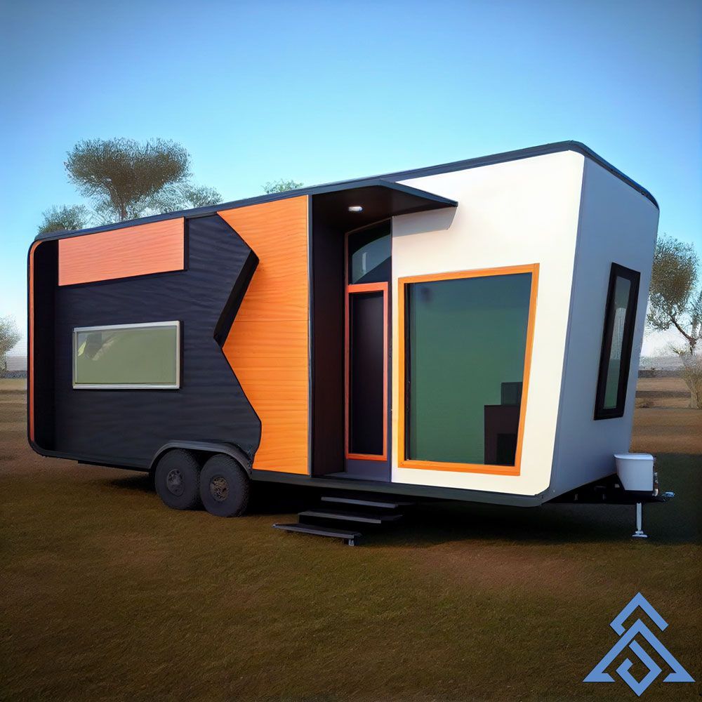 A black and orange trailer with the letter f on it