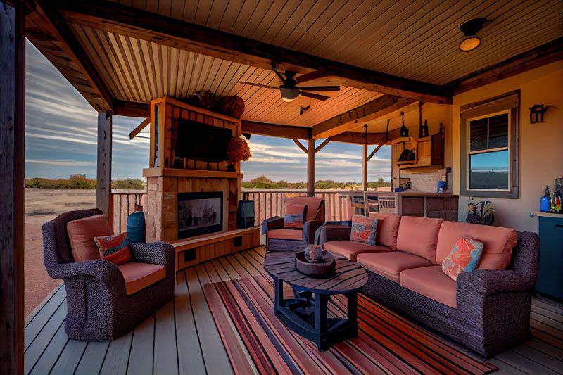 Discover the benefits of working with experienced porch builders to create a stunning outdoor living space. Learn about different porch types, materials, and design trends, and find tips for selecting the right builder and maintaining your porch. A living room with a couch , chairs , table and fireplace.
