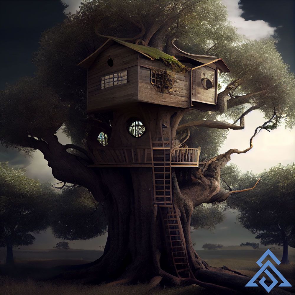 A tree house in the middle of a forest