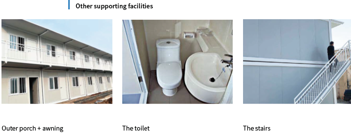 A picture of a building , a toilet , and stairs.