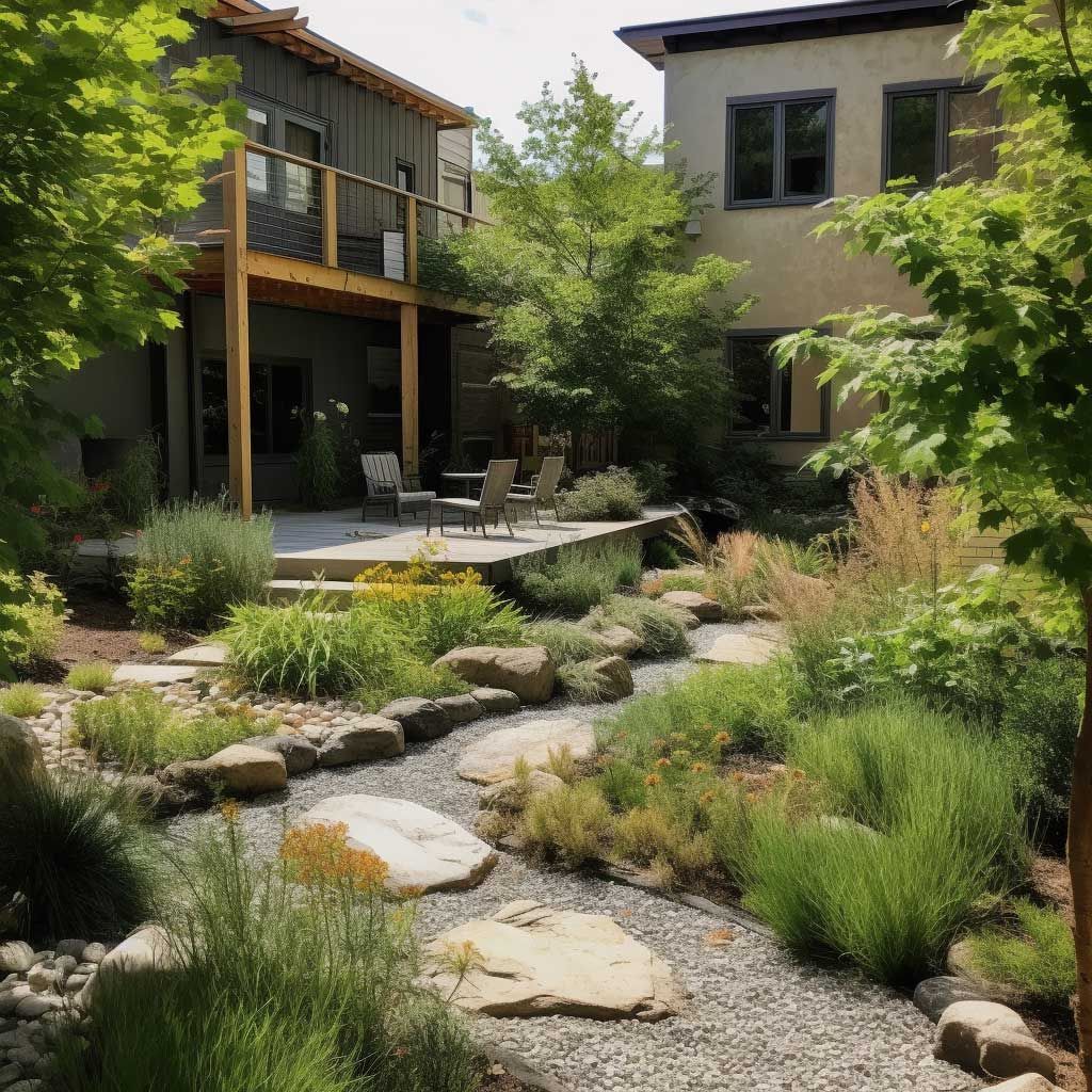 Climate-Adaptive Landscaping: Designing a Resilient Outdoor Space for Changing Weather Patterns A house with a lush green garden in front of it