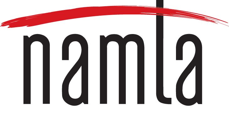A logo for a company called namla with a red brush stroke