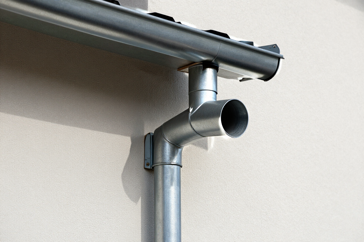 Downspout connection on a seamless K-style gutter, Gilbert AZ home