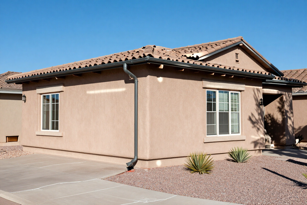 Finished home exterior with new seamless gutters, Mesa AZ