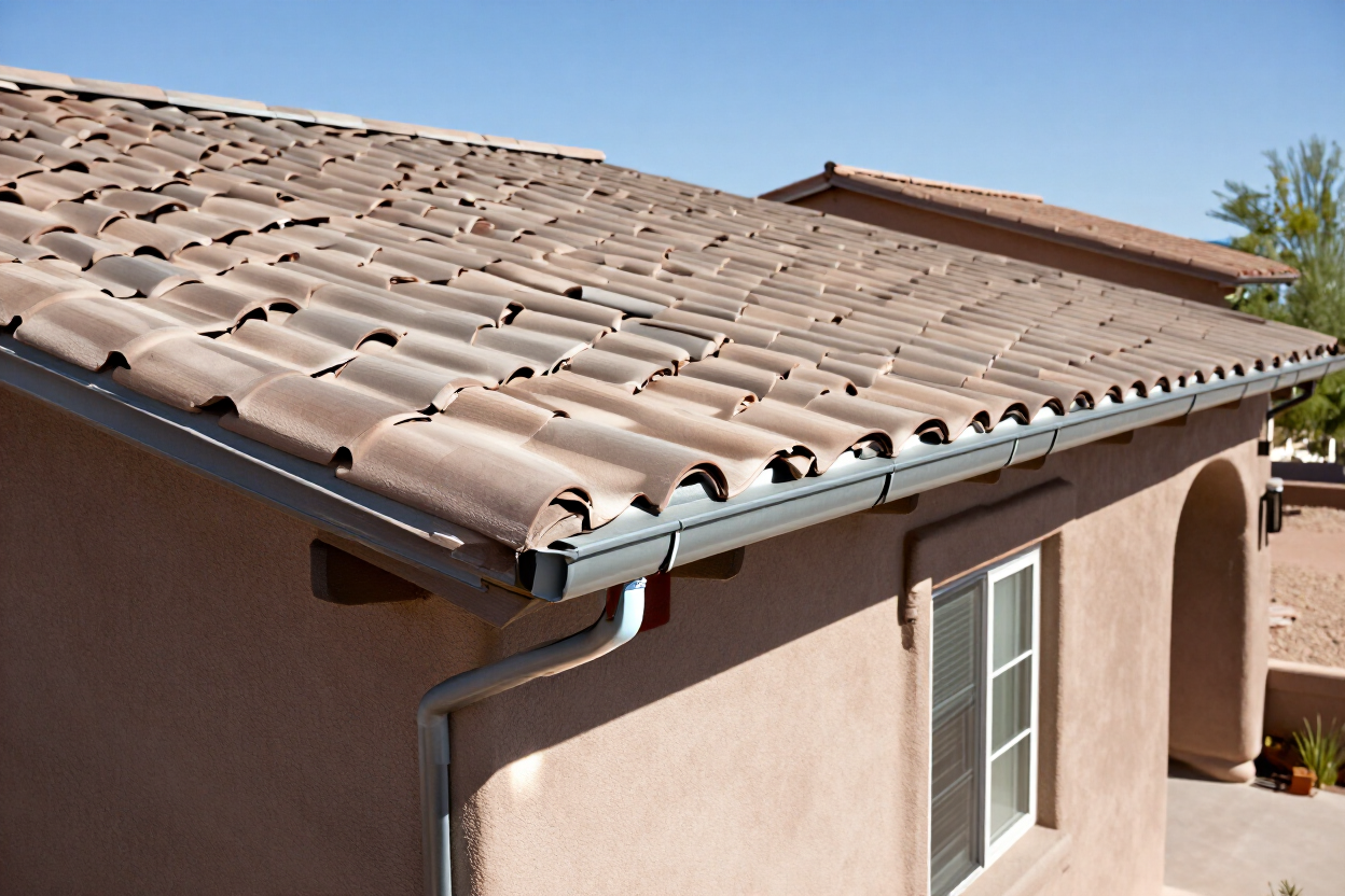 Long continuous seamless gutter run on a single-story home, Queen Creek AZ