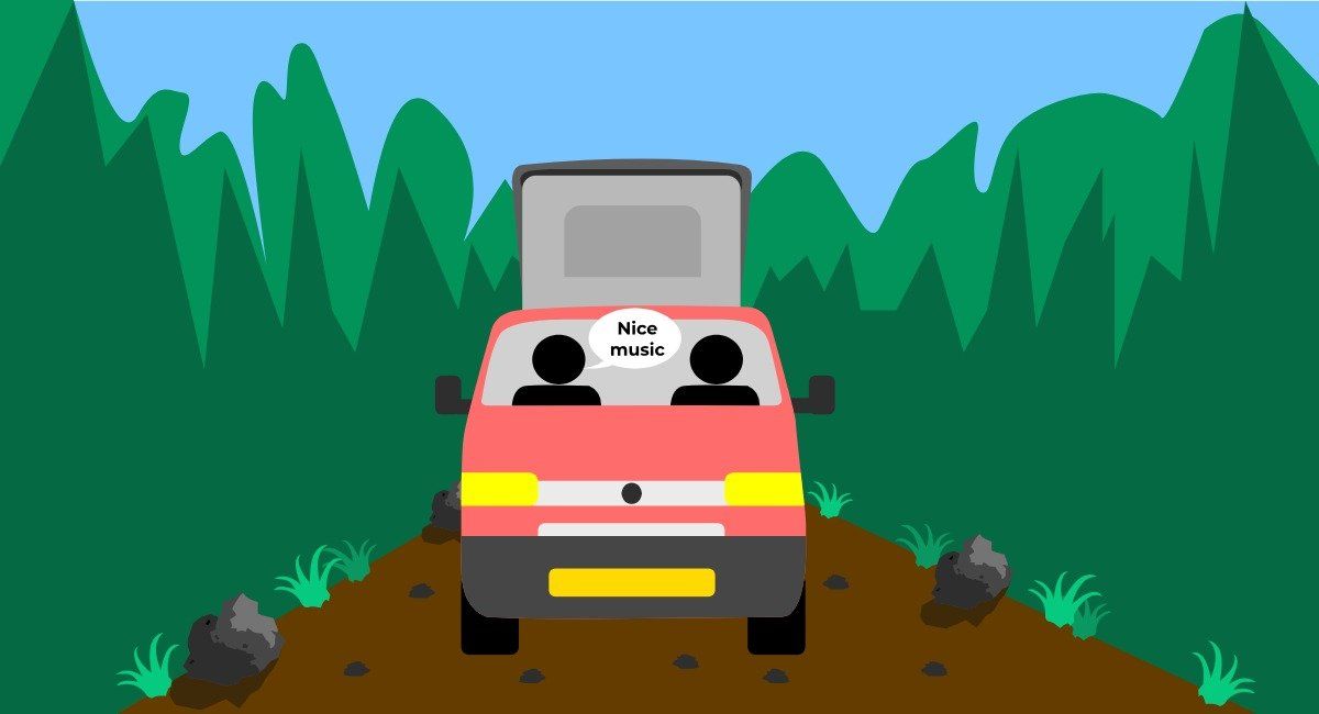Vector graphic elektrische camper in natuur