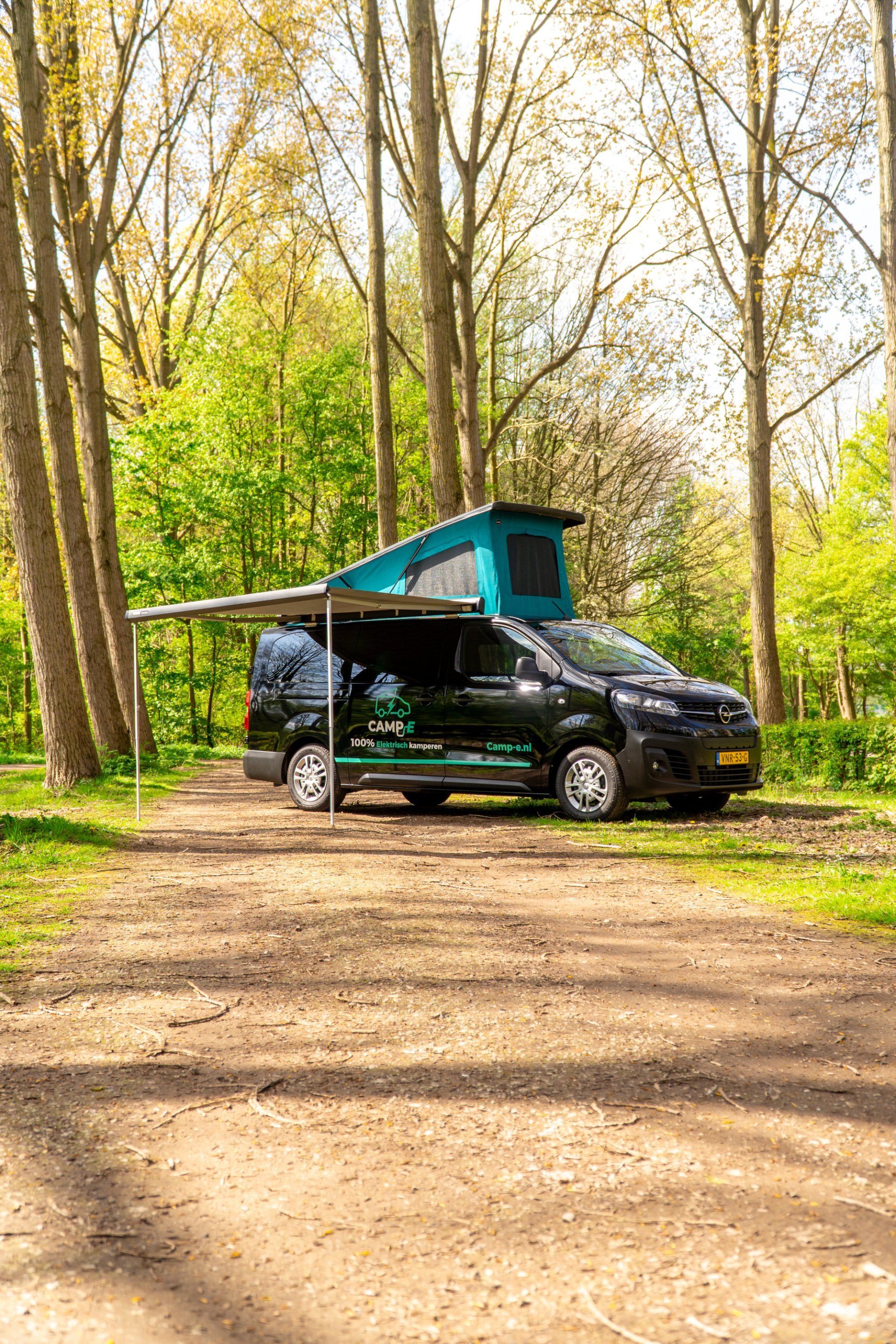 Elektrische camper in natuur