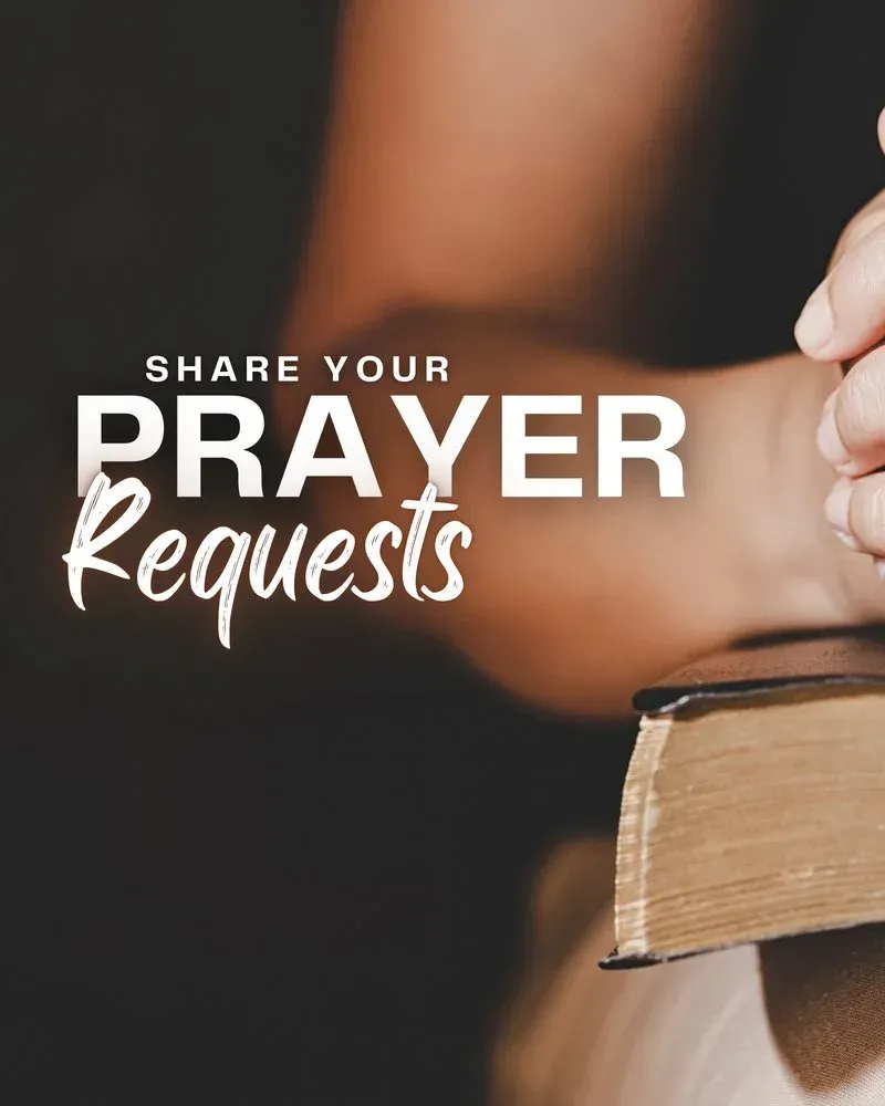 Hands clasped in prayer over a Bible; text reads 