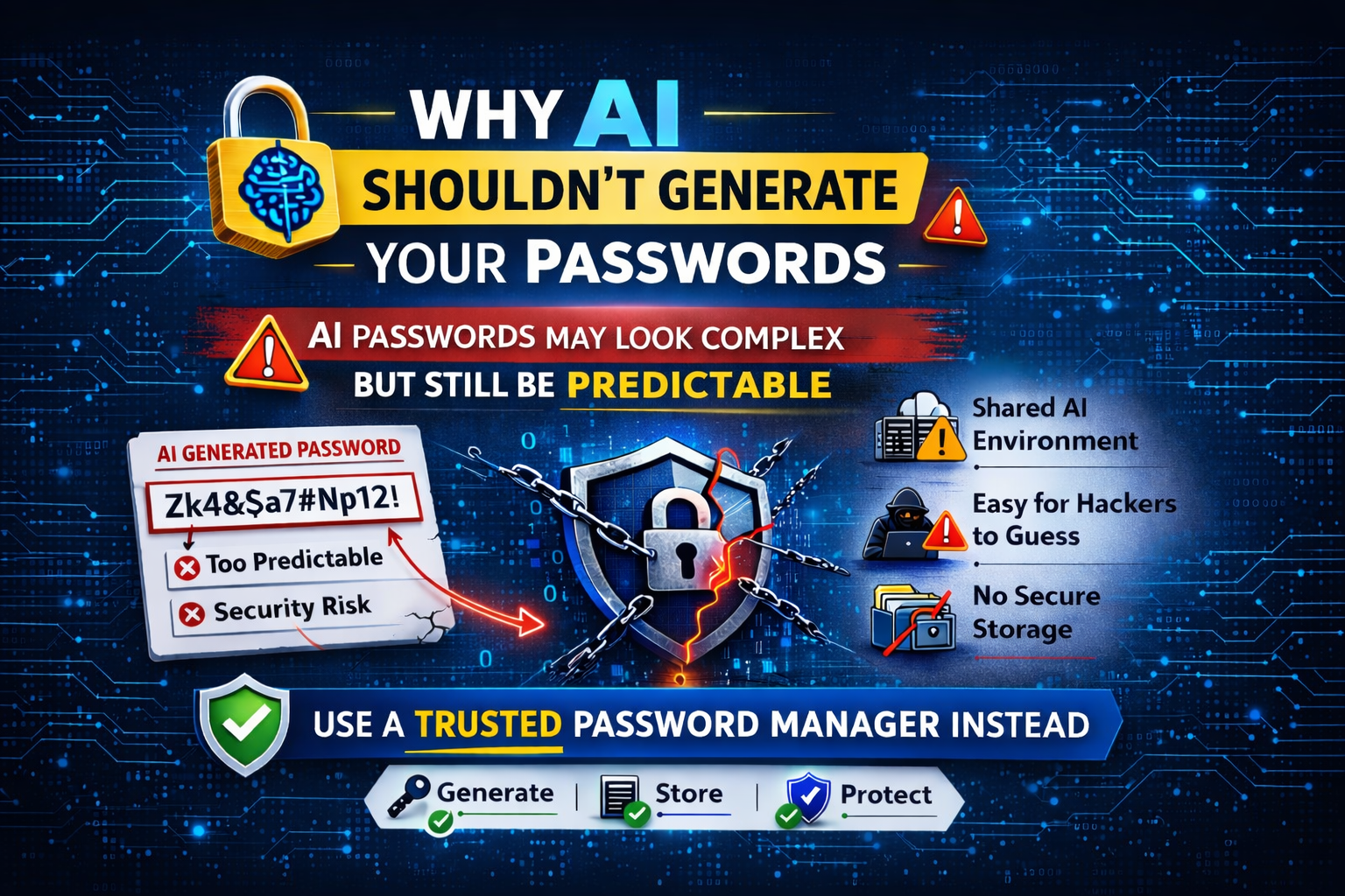 Infographic: why AI shouldn't generate passwords.