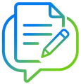 Colorful document-edit icon in a chat bubble, with a pencil and blue-green lines