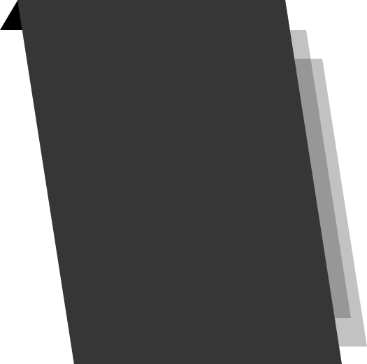 Black rectangular banner with folded corner; shadowed layers.