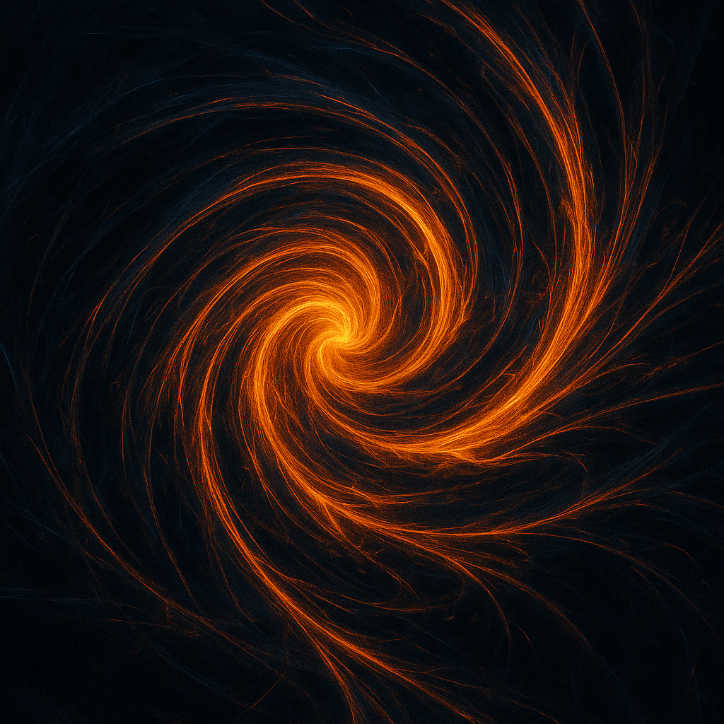 Glowing orange spiral light pattern swirling on a dark background
