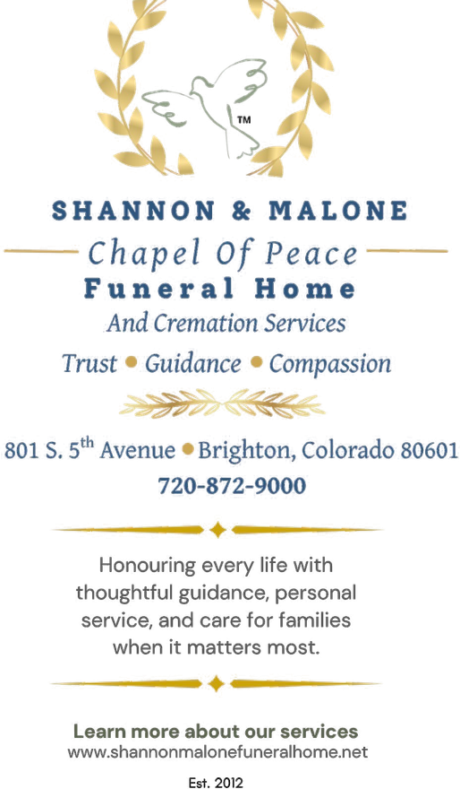 Shannon & Malone Chapel of Peace Funeral Home logo with white dove and black script text
