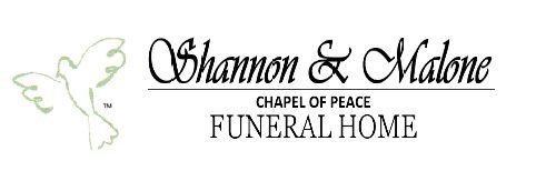 Shannon & Malone Chapel of Peace Funeral Home logo with white dove and black script text
