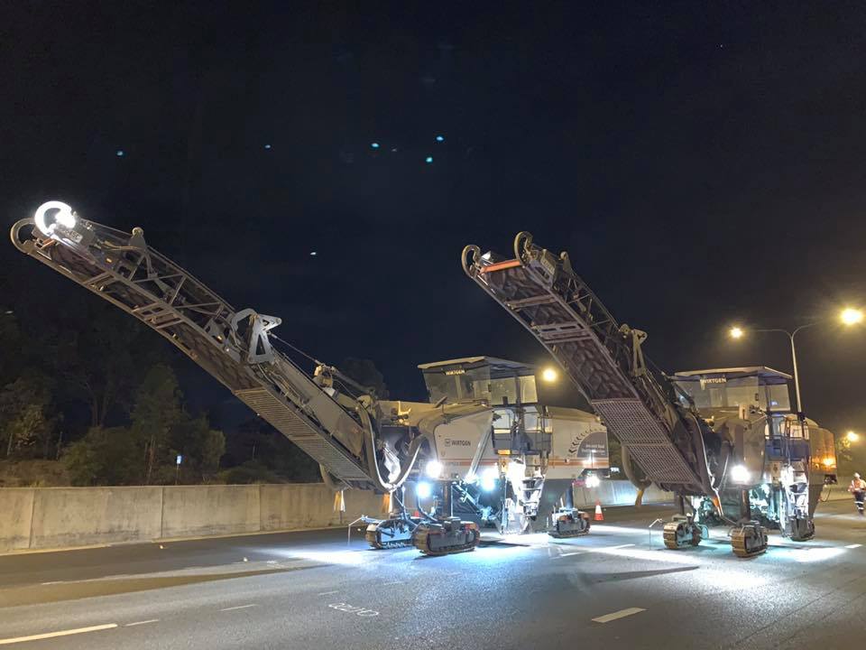 Wirtgen Machines On The Road At Night — Road Profiling in Caboolture, QLD