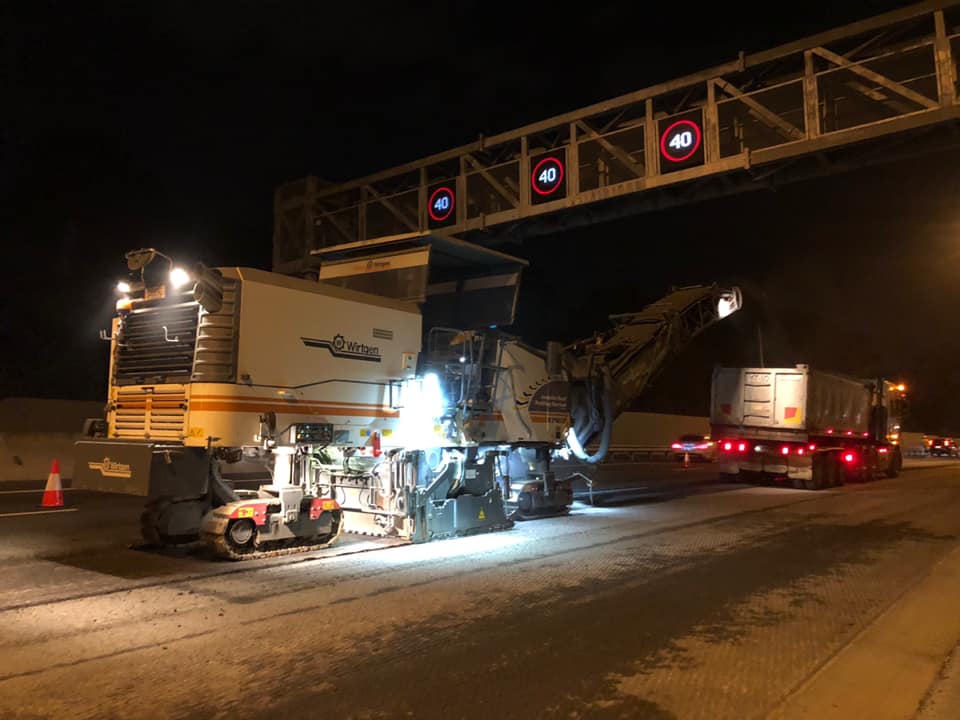 Removing Asphalt On The Road At Night — Road Profiling in Caboolture, QLD