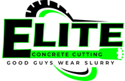 Logo for Elite Concrete Cutting, featuring black and neon green text with a stylized circular blade graphic.