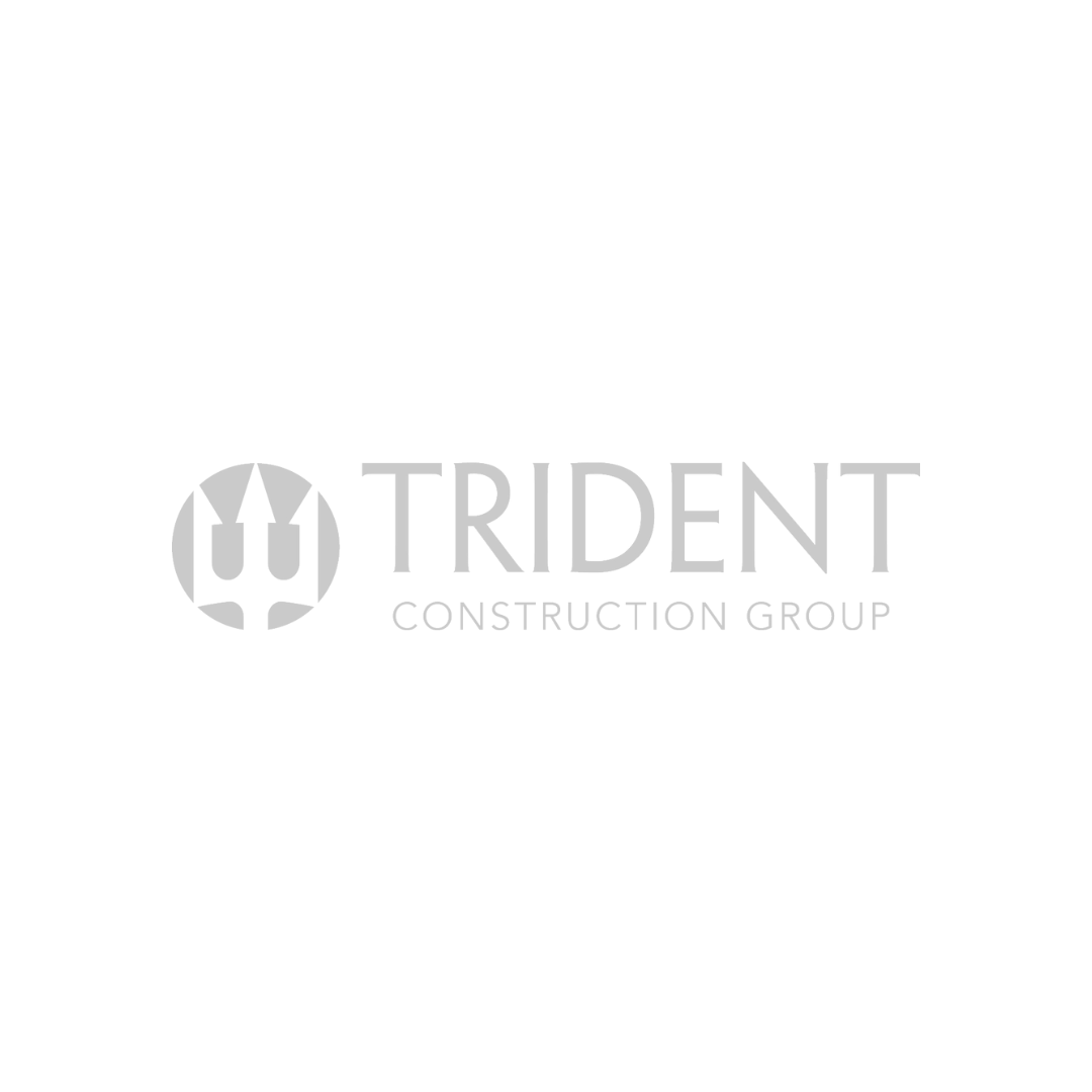 The trident construction group logo is a gray logo on a white background.