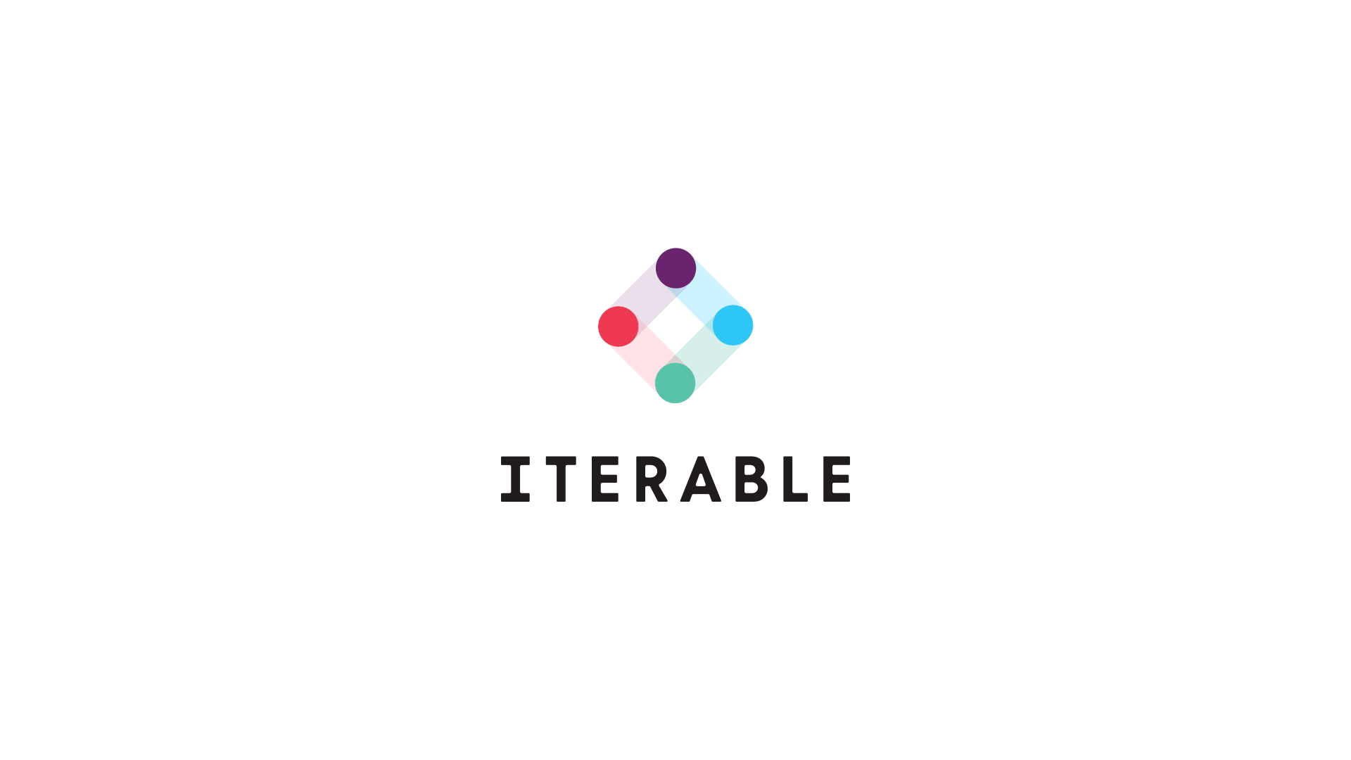 Logo of Iterable. A diamond shape made of four colored circles (purple, red, light blue, green) and the word "ITERABLE."