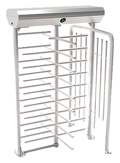 Full Height Turnstile - FHT2400 Silver full-height turnstile with horizontal bars and an open side gate, likely for controlled access.