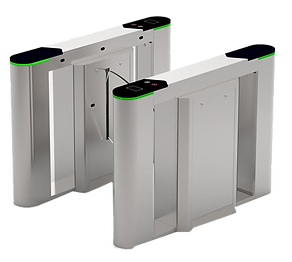 BL6000 Pro / FBL6200 Pro Two silver pedestrian turnstiles with black and green accents.