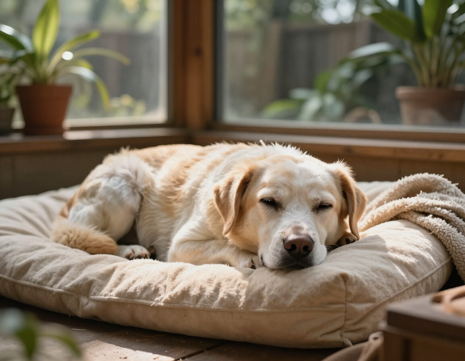 Senior dog resting peacefully at Sempiternal Sanctuary
