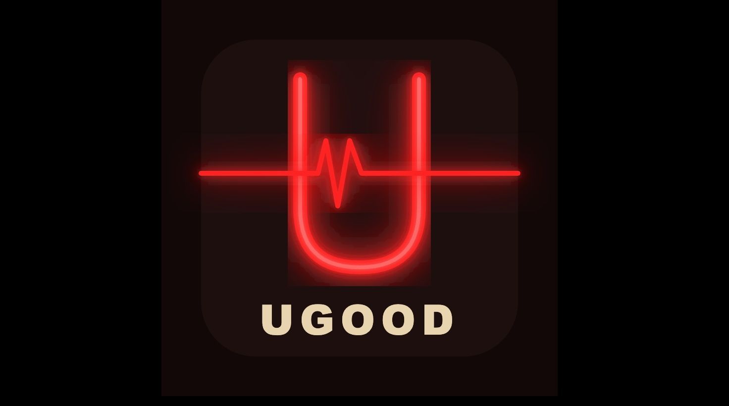 Black app icon with glowing red waveform and the word “UGOOD” underneath