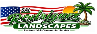 Sal Rodriguez Landscapes logo with American flag, green script text, and palm tree