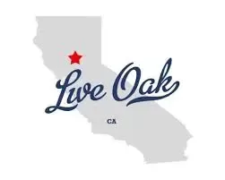 Live Oak, CA logo over California silhouette with red star
