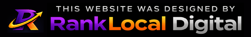 “This website was designed by Rank Local Digital” logo with purple and orange text on a black background