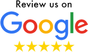 “Review us on Google” graphic with the Google logo and five yellow stars