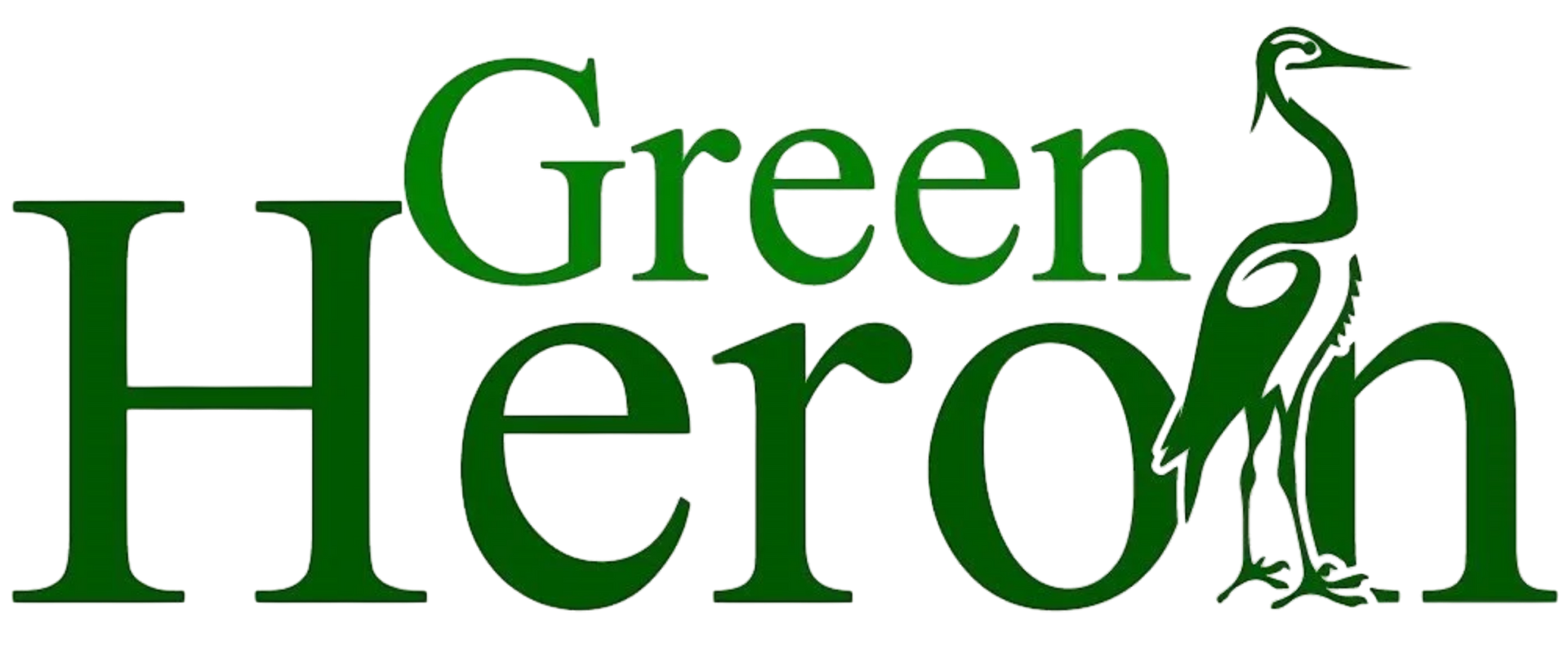 Green Heron logo with a heron illustration.
