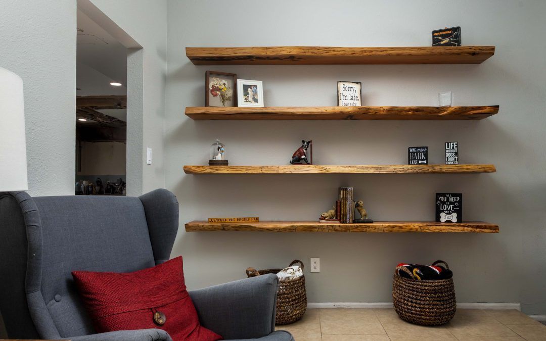 View of empty bookshelf in the attic