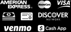 A collage of logos for american express , mastercard , visa , venmo , discover network and cash app.