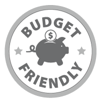 A piggy bank with a coin in it and the words `` budget friendly '' written around it.