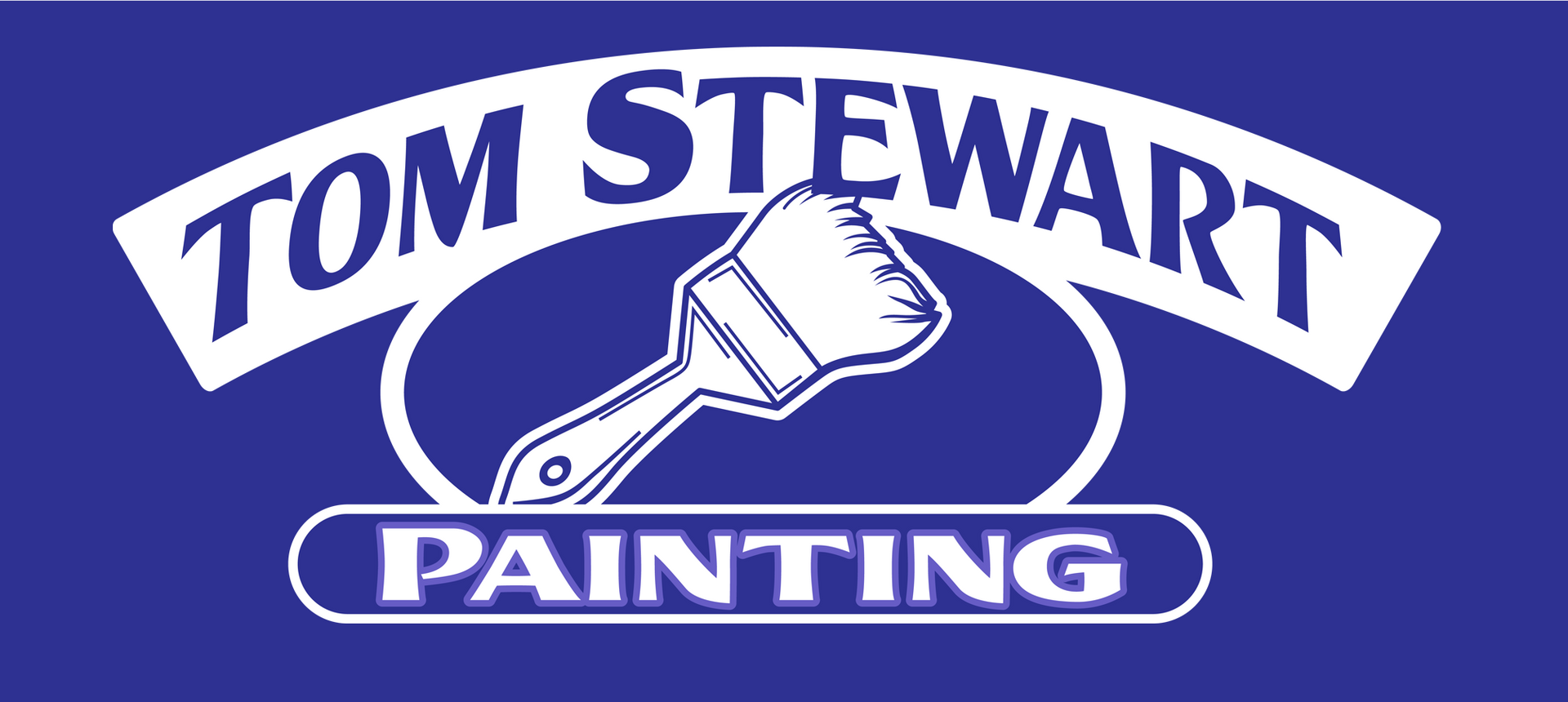 Tom Stewart Painting logo in blue and white with a paint roller graphic