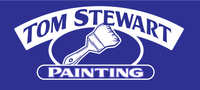 Tom Stewart Painting logo in blue and white with a paint roller graphic