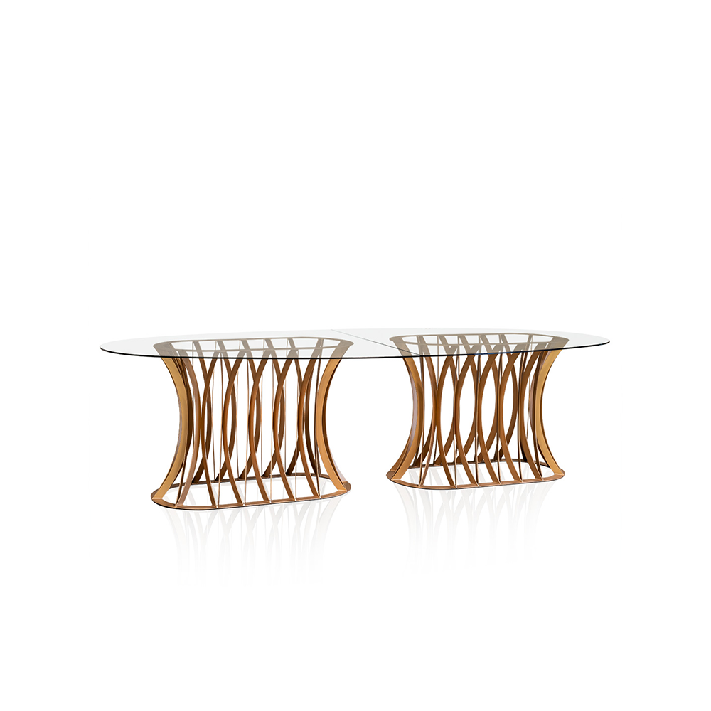 02 Vidro Meia Oval com 02 Pés Mesa Gold Oval