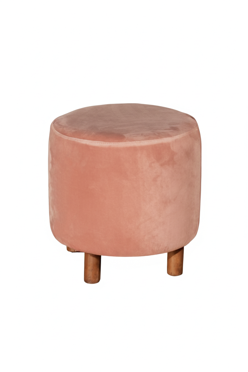 Banqueta Redonda Veludo Rosé com pé