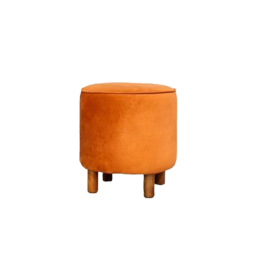 Banqueta Redonda Veludo Terracota com Pé