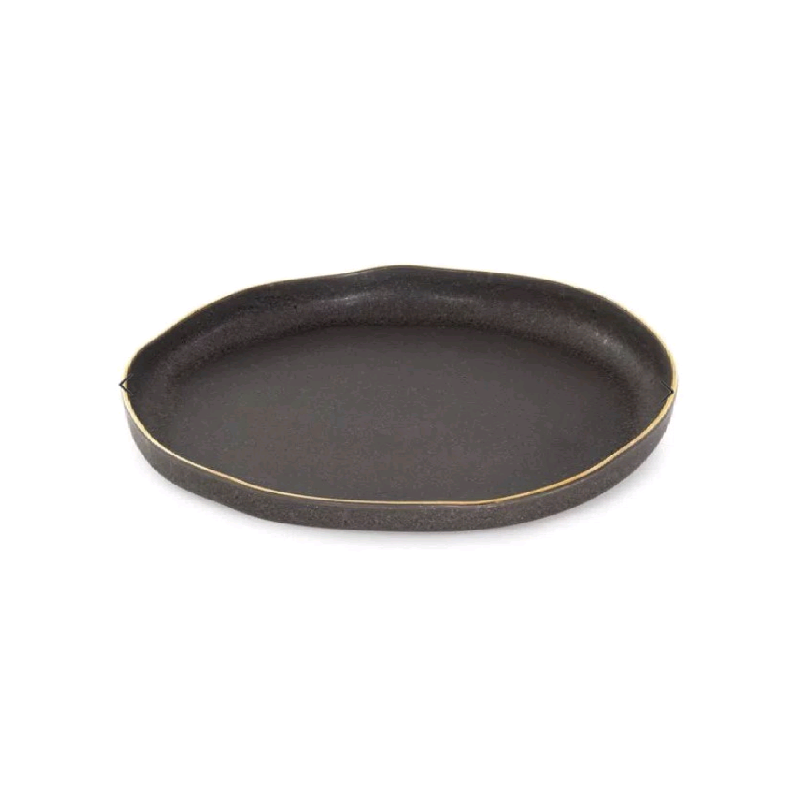 Travessa Cerâmica Stone Gold Redonda